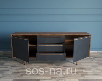 Комод "Brun Black" с тремя ящиками и дверками