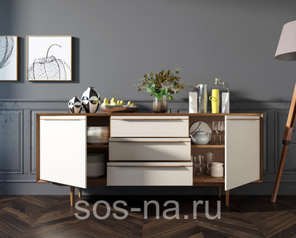 Комод "Bruni white" с тремя ящиками и дверками BR-03WH