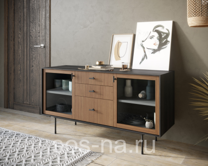 Комод две стеклянные дверки и три ящика "Emerson" EM14