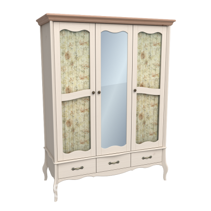 Шкаф 3х дверный 2 стеклянные двери и зеркало Лебо
