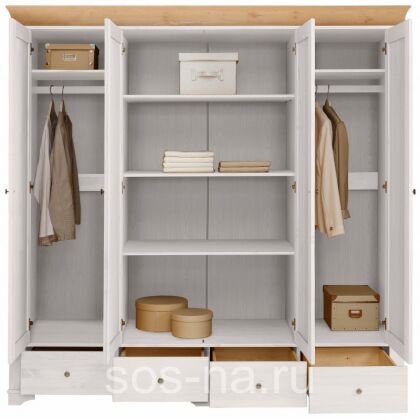 Шкаф 4х дверный со стеклянными дверями Бейли