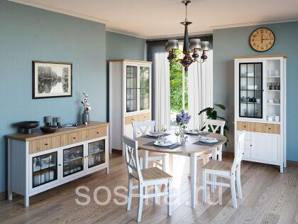 Шкаф для посуды Сканди с ящиками (1 стеклянная и 1 глухая дверь)