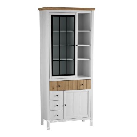 Шкаф для посуды Сканди с ящиками (1 стеклянная и 1 глухая дверь)